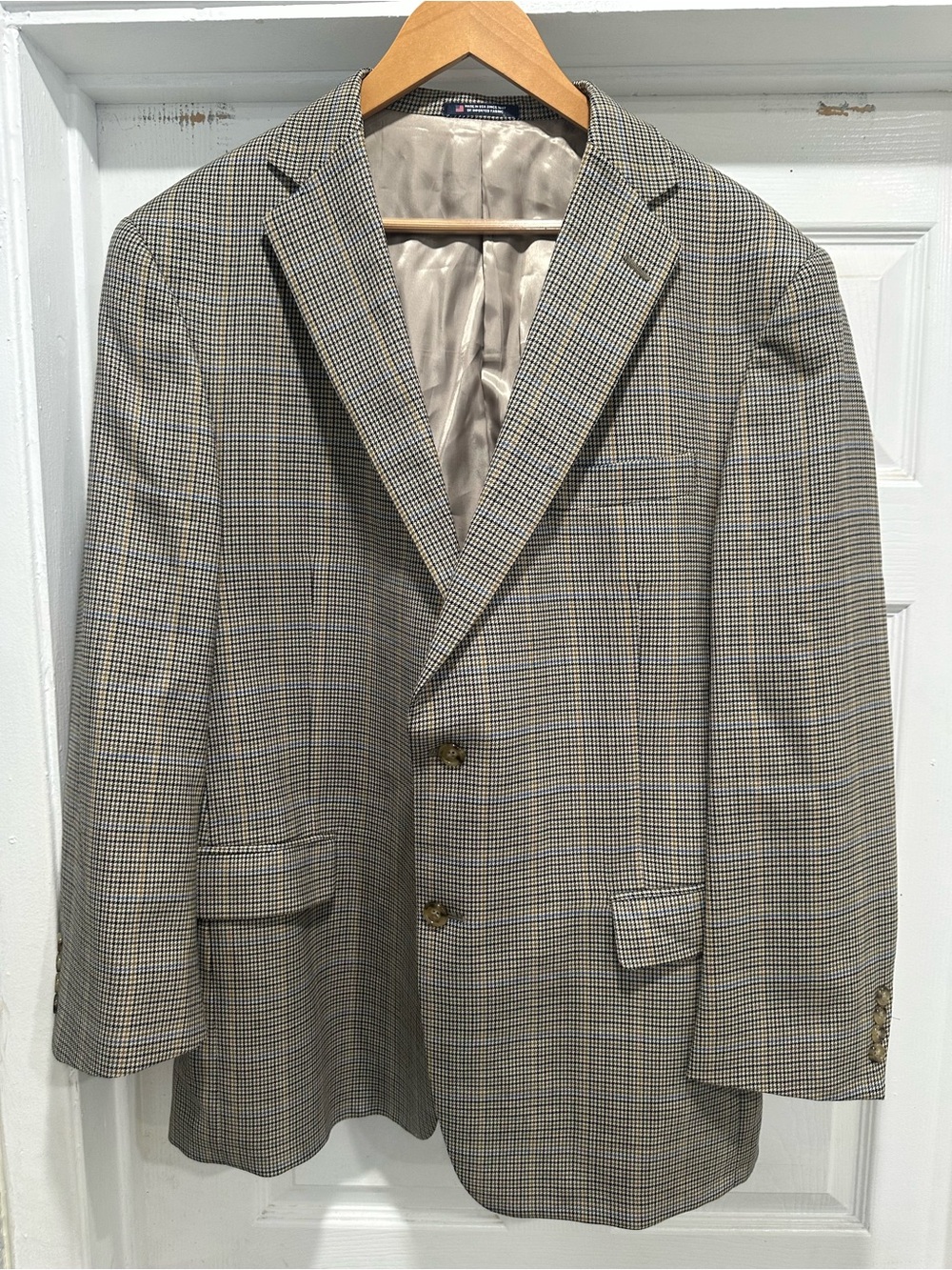 Hart Schaffner Marx Vintage Houndstooth Plaid Blazer 46R Made in USA